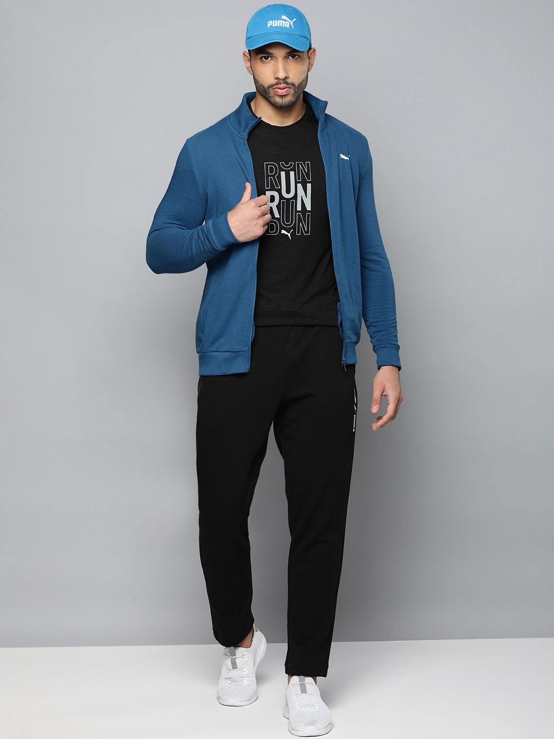 Men Blue Slim Fit Zippered Sporty Jacket - Image 3