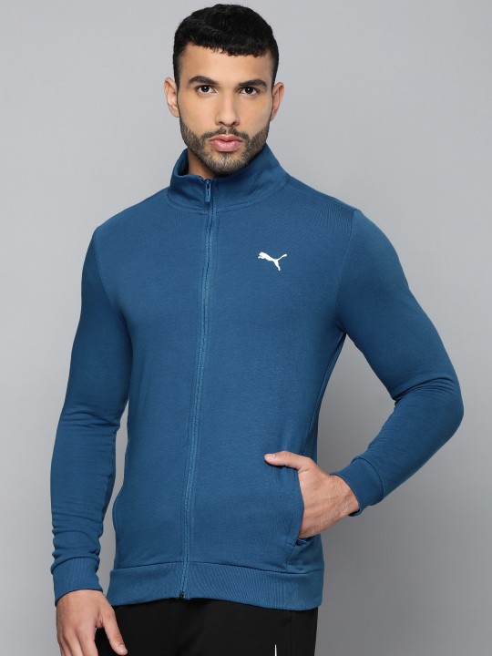 Men Blue Slim Fit Zippered Sporty Jacket - Image 5
