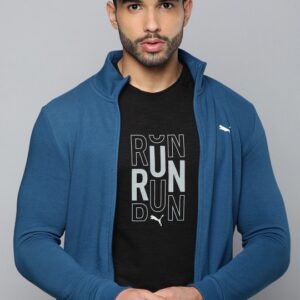 Men Blue Slim Fit Zippered Sporty Jacket