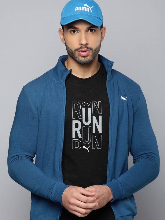 Men Blue Slim Fit Zippered Sporty Jacket
