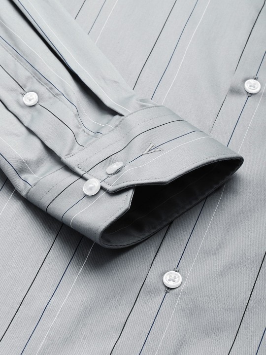Pure Cotton Slim Fit Striped Formal Shirt - Image 5