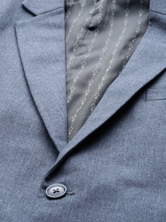 Men Blue Slim Fit Solid Single-Breasted Formal Blazer - Image 3