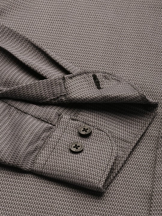 Men Easy Care Grey & Black Self Design Sustainable Formal Shirt - Image 6