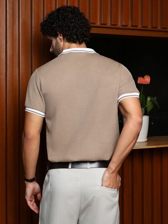 Men Self Design Polo Collar Cotton T-shirt - Image 5