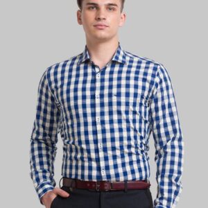 Men Blue Slim Fit Gingham Checks Checked Organic Cotton Formal Shirt
