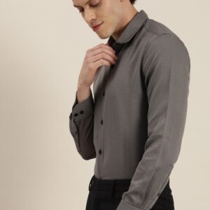 Men Easy Care Grey & Black Self Design Sustainable Formal Shirt