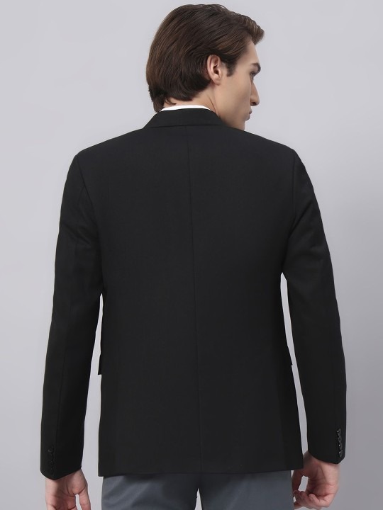 Men Black Slim Fit Single Breasted Party Formal Blazer - Image 2