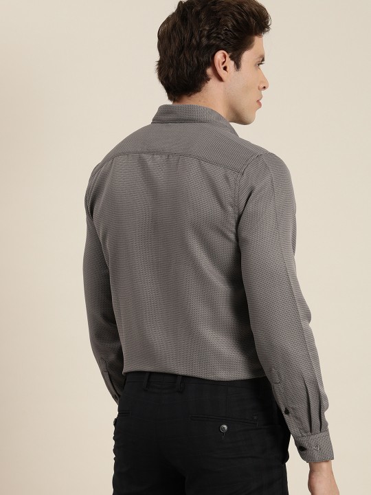 Men Easy Care Grey & Black Self Design Sustainable Formal Shirt - Image 4