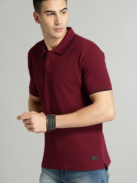 Men Maroon Solid Polo Collar T-shirt - Image 5