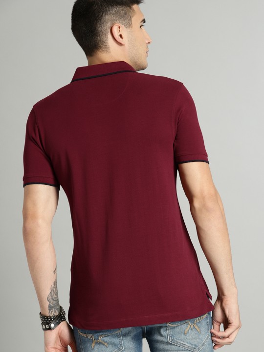 Men Maroon Solid Polo Collar T-shirt - Image 2