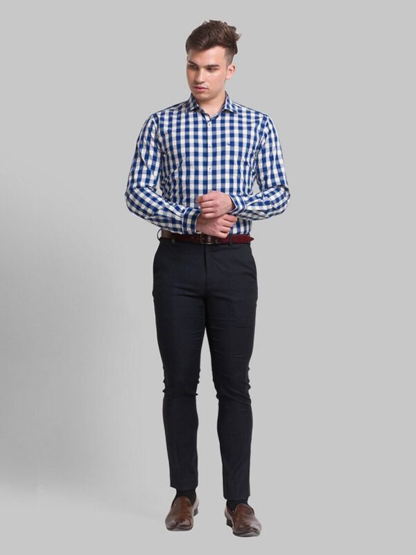 Men Blue Slim Fit Gingham Checks Checked Organic Cotton Formal Shirt - Image 2