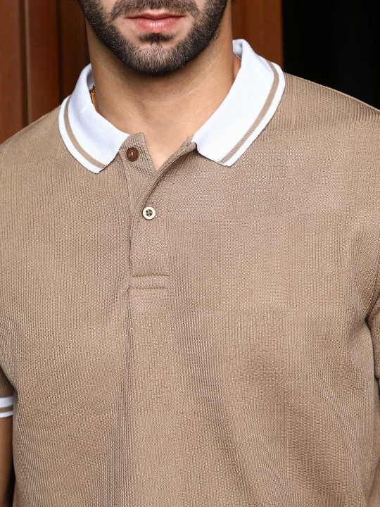 Men Self Design Polo Collar Cotton T-shirt - Image 6