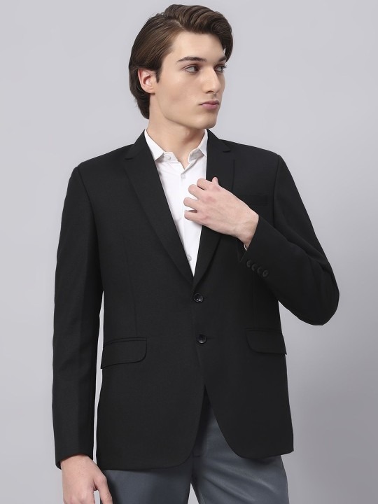 Men Black Slim Fit Single Breasted Party Formal Blazer - Image 3