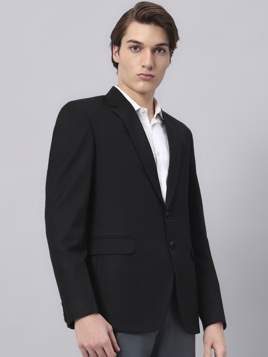 Men Black Slim Fit Single Breasted Party Formal Blazer