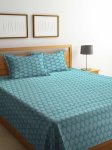 Green & White Printed Cotton Double King Bed Cover