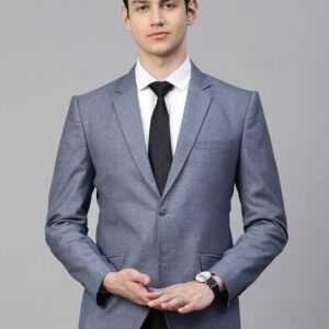 Men Blue Slim Fit Solid Single-Breasted Formal Blazer