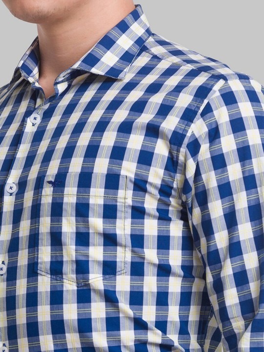 Men Blue Slim Fit Gingham Checks Checked Organic Cotton Formal Shirt - Image 3