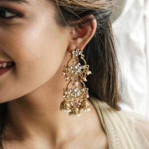 Gold Plated White Contemporary Jhumkas Earrings