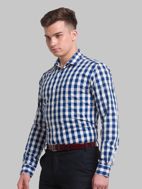 Men Blue Slim Fit Gingham Checks Checked Organic Cotton Formal Shirt - Image 4