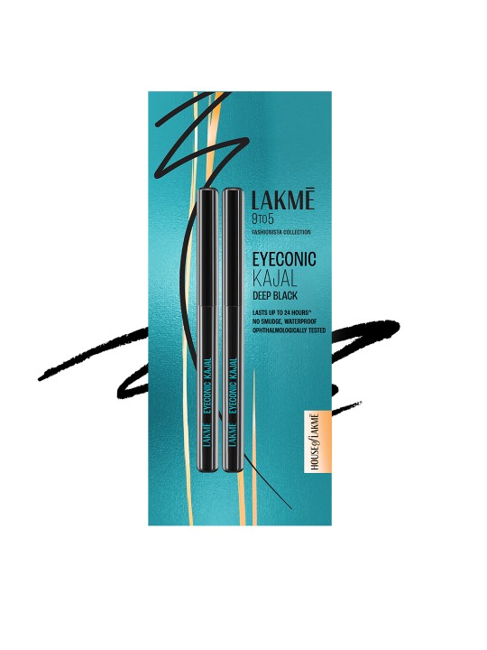9 to 5 Set of 2 Fashionista Eyeconic Lasts upto 24hrs Kajal - Deep Black, 0.35g Each