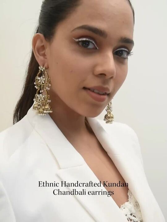 Gold Plated White Contemporary Jhumkas Earrings - Image 5