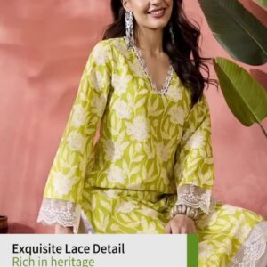 Black Floral Printed V-Neck Thread Work Pure Cotton Straight Kurta