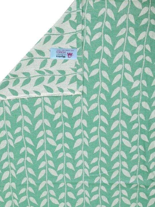 Green & White Printed Cotton Double King Bed Cover - Image 4
